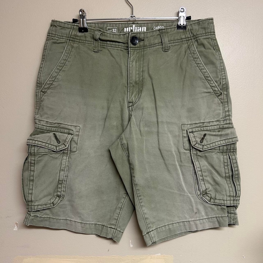 Urban Pipeline Mens Faded Green Baggy Cargo Shorts Y2K Retro Cotton Size 32